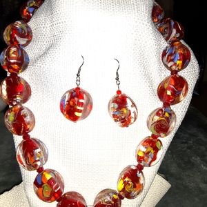 Morano Style glass and crystal Necklace set